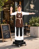 Female Coffee Shop Character Custom Waver Inflatable