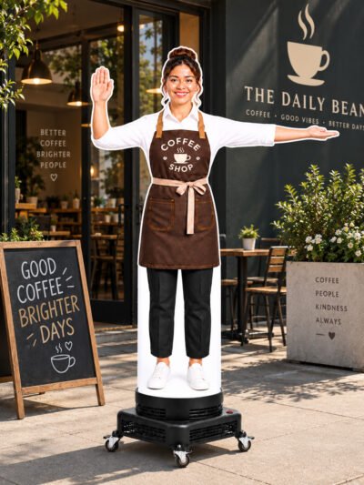 Female Coffee Shop Character Custom Waver Inflatable