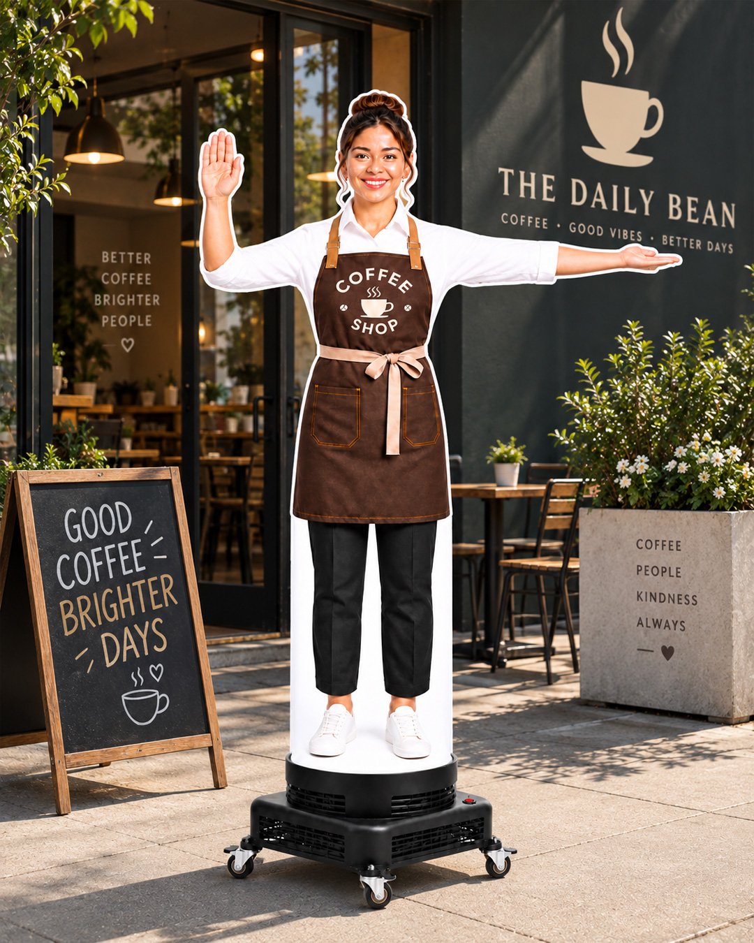 Female Coffee Shop Character Custom Waver Inflatable