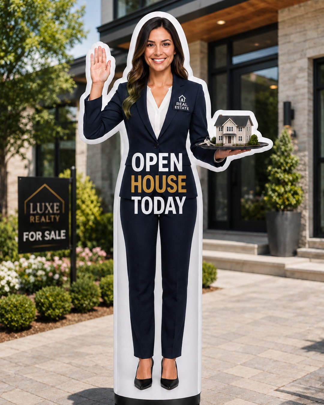 female realtor inflatable waver