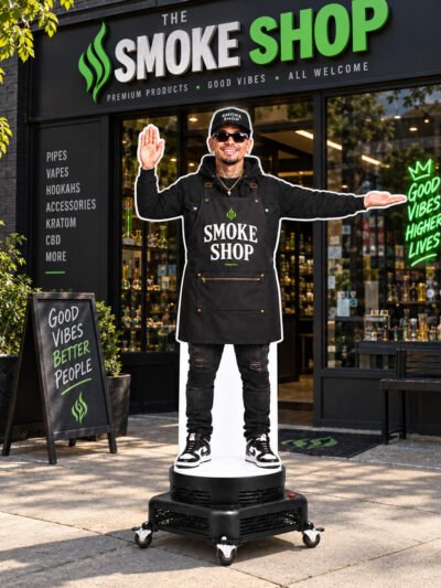 Male Smoke & Vape Shop Inflatable Waver with Vape Product Display - Retail Advertising Character
