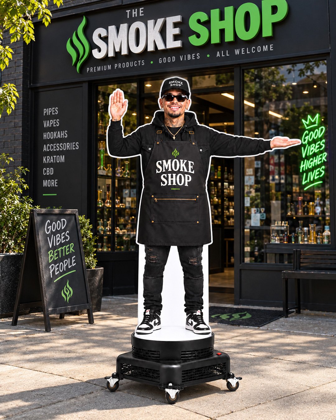 Male Smoke & Vape Shop Inflatable Waver with Vape Product Display - Retail Advertising Character